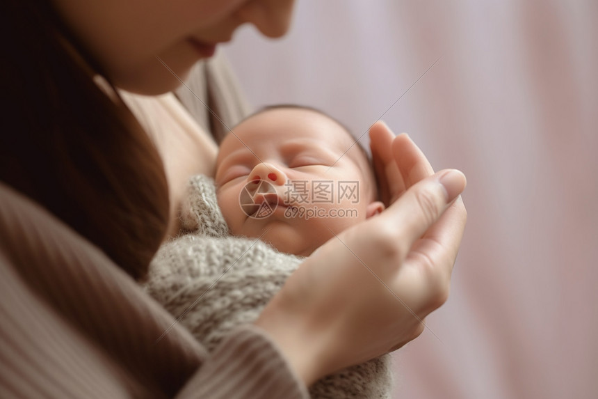 妈妈抱着新生婴儿图片