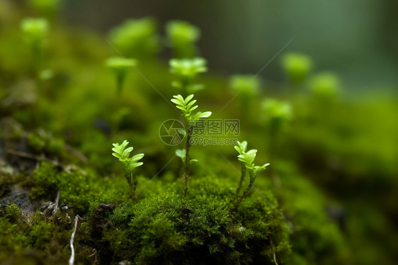 植物在苔藓上发芽图片