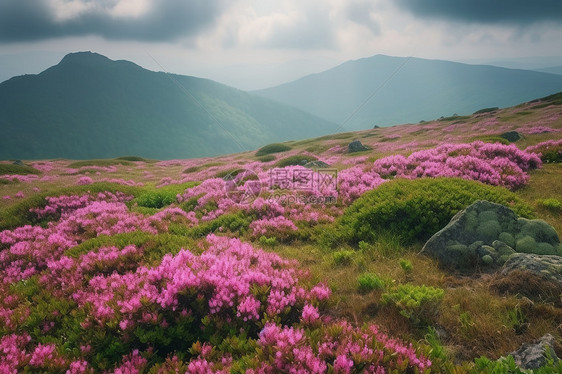 山地景观与一大片粉红色的杜鹃花图片