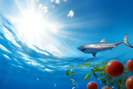海底的鲨鱼和蔬菜图片