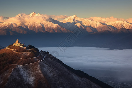 日落时分的雪山山脉背景图片