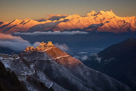 日照金山的自然景观背景图片