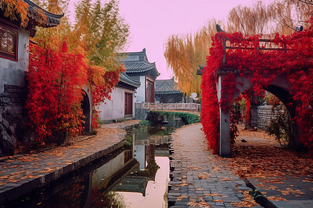 秋天的江南古镇美丽景观图片