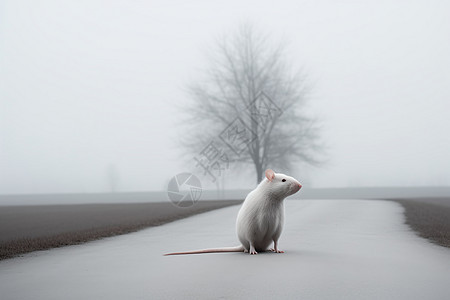 野外荒地上的白鼠背景图片