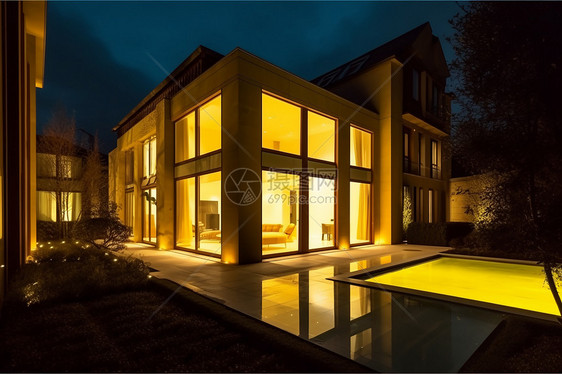 灯火透明的现代别墅图片
