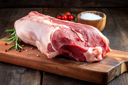 木板上的新鲜的猪肉类烹饪食材图片