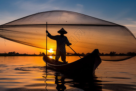 日落时分的捕鱼人图片