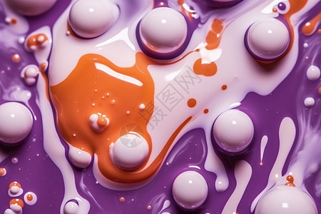 紫色奶油泡沫与橙色液滴图片
