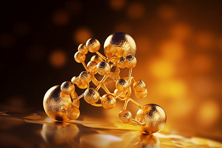 抽象的金色分子结构图背景图片