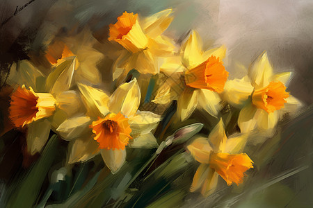 黄色水仙花的水彩插图图片