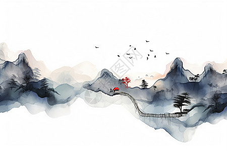 中式抽象山水风景背景图片
