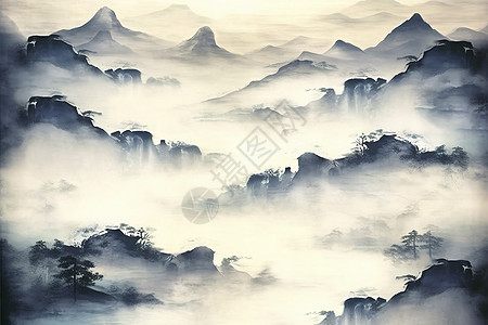 中国风山水风景插画图片