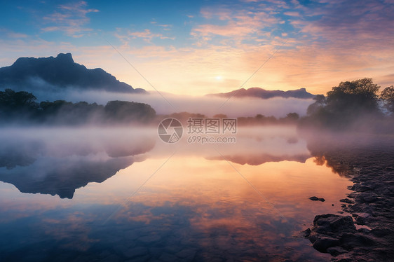 烟雾弥漫的风景图片