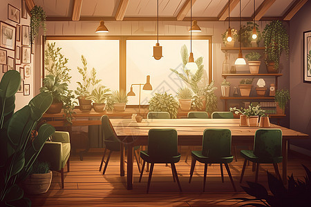 植物装饰的会议室图片