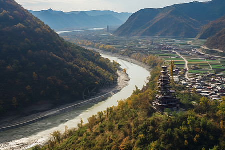 户外的山脉和建筑图片