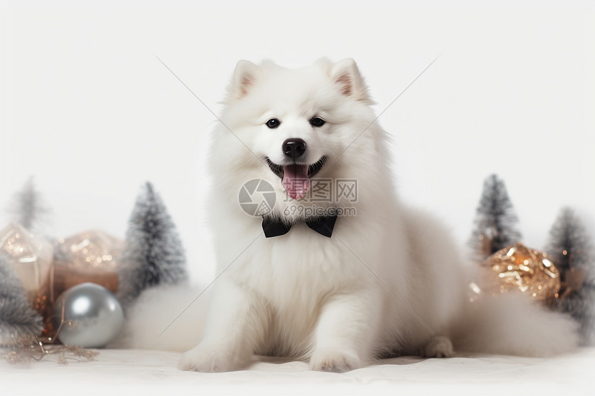 宠物狗和圣诞装饰图片