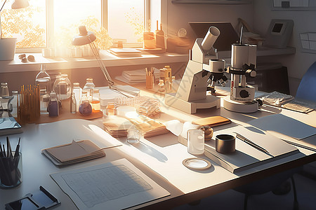 实验室桌子实验室桌上的各种设备插画