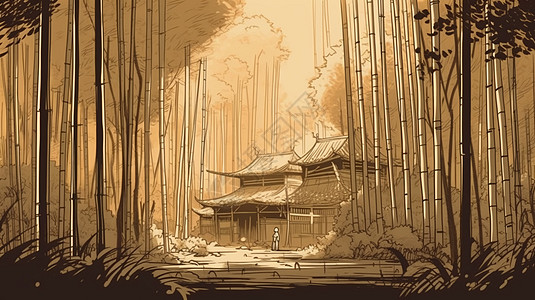 隐藏在竹林中的寺庙图片