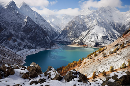 雪域湖泊背景图片