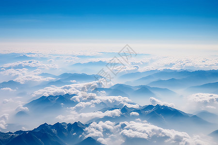 高空云层云层下的山脉背景