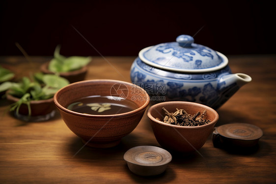 亚洲东方古老陶瓷茶具泡茶茶文化图片