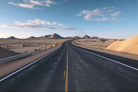 3d渲染下荒野蜿蜒沙漠公路图片