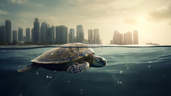 用海龟表达海洋城市化主题图片