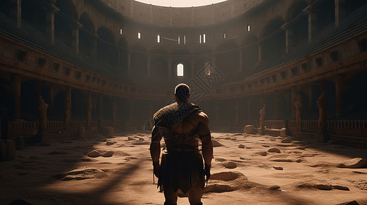 斗兽场竞技场游戏场景下的古罗马角斗士图片