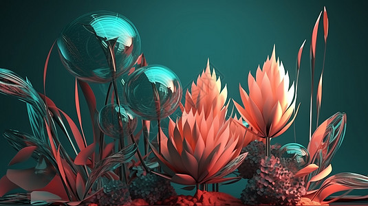 3D植物的美丽组合背景图片