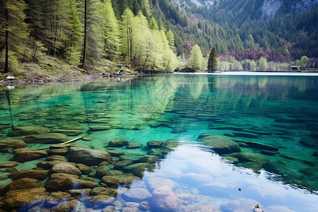 清澈见底的小湖泊背景图片