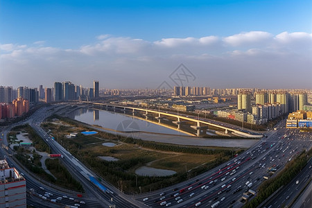 车流量城市大桥的远景背景