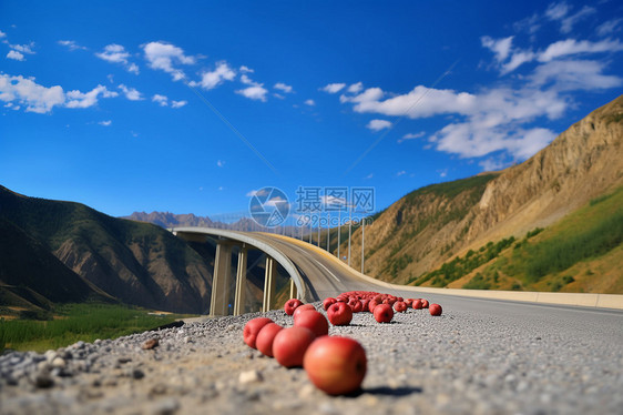 遗落在公路上的苹果图片