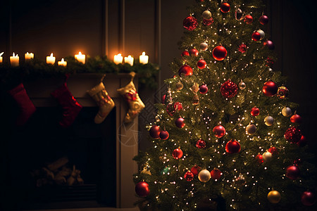 一个装满圣诞球的圣诞树背景图片