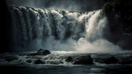 恐怖的水流湍急的瀑布背景图片