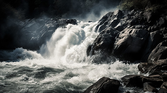 汹涌的山间激流背景图片