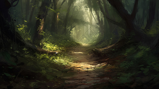 茂密幽暗的森林背景图片