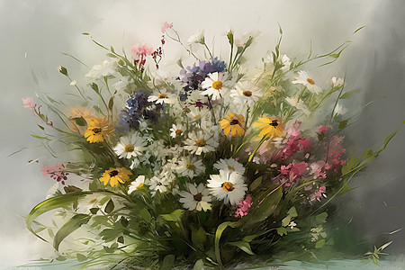 野花花束油画插图图片