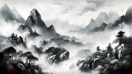 田园诗般的中国水墨风景图片