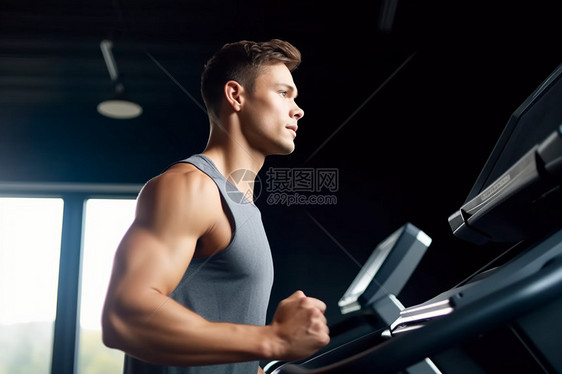 在跑步机上锻炼的男生图片