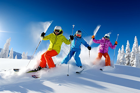 朋友运动冬季滑雪背景