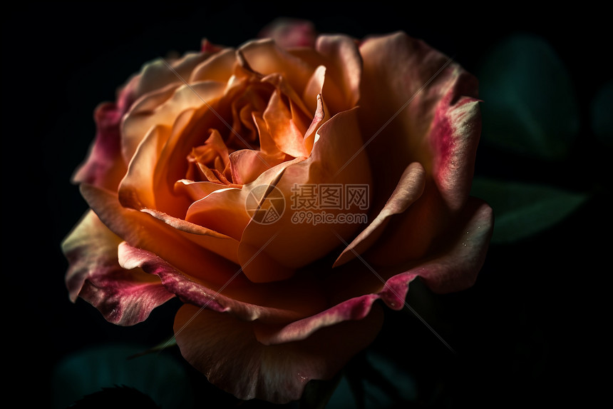 玫瑰在黑暗的背景浪漫风格图片