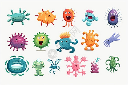 各种微生物病毒细菌卡通背景图片
