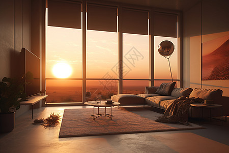 舒适的客厅有一个大的落地窗图片