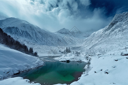 灰色天空下的雪山图片