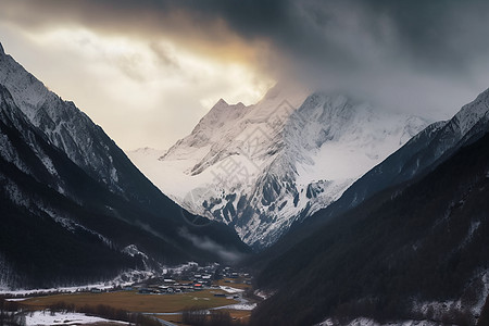 俯瞰远处的雪山图片