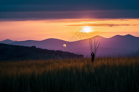 唯美的夕阳落山景观图片