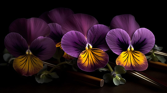 紫色的花朵和提琴琴弦图片