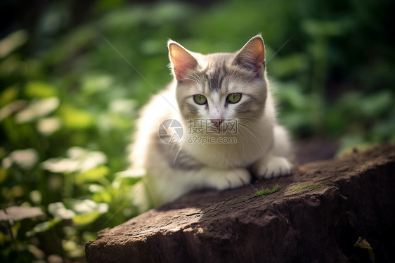 森林中趴着的一只小猫图片