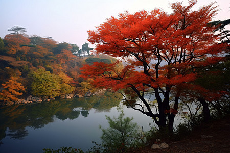 红枫园林景观背景图片