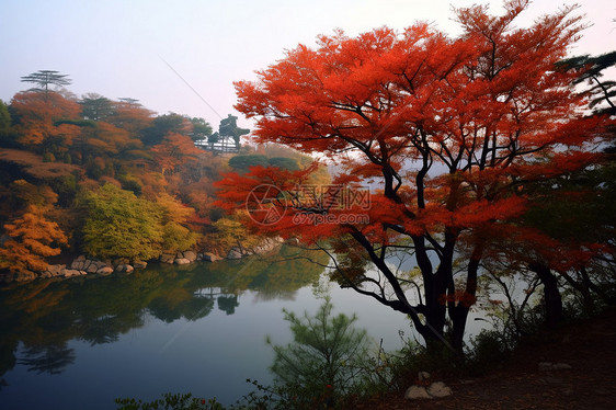 红枫园林景观图片